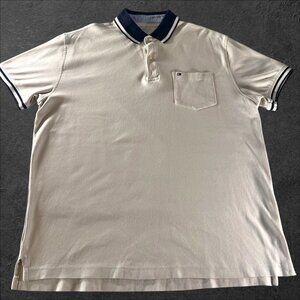 Tommy Hilfiger Men’s Beige Polo Shirt Size Large NWT (No Tag) Navy Collar & Stri